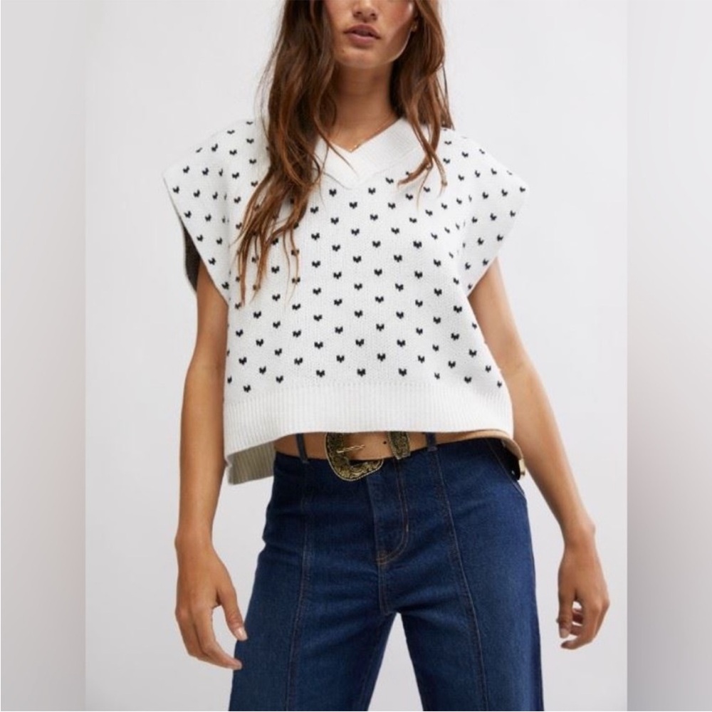 Free People pattern easy street vest in ivory black combo